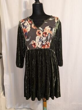 EGY Dark Green Crushed Velvet Tunic Style Forest Fairy Dess Sz XL